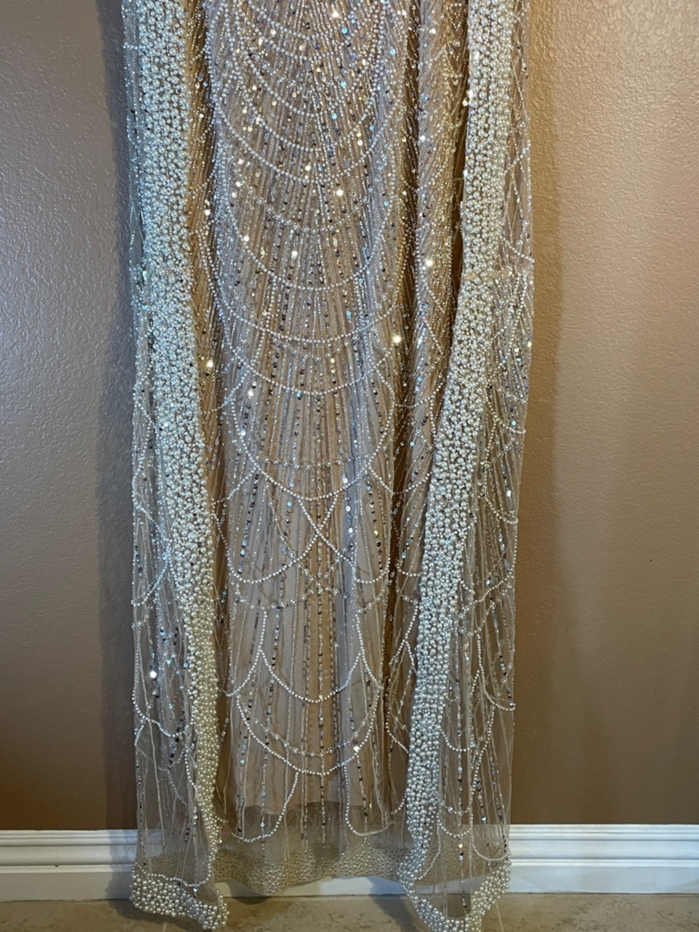 Beaded Cape Gown in Champagne - Picture 3 of 10